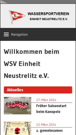 Vorschau der mobilen Webseite www.wsv-neustrelitz.de, Wassersportverein 
