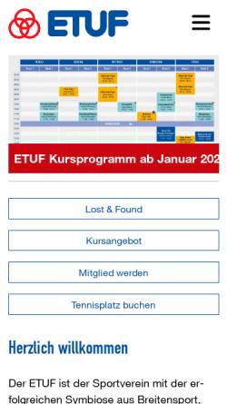 Vorschau der mobilen Webseite www.etuf.de, Essener Turn und Fechtclub e.V. - Ruderabteilung