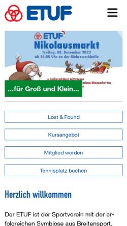 Vorschau der mobilen Webseite www.etuf.de, ETuF e.V. - Rudern