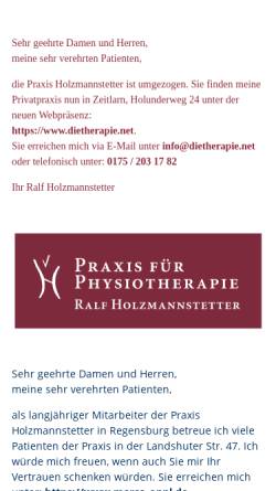 Vorschau der mobilen Webseite www.holzmannstetter.de, Praxis für Physiotherapie Ralf Holzmannstetter