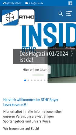 Vorschau der mobilen Webseite www.rthc.de, Ruder-Tennis-Hockey-Club Bayer Leverkusen e.V.