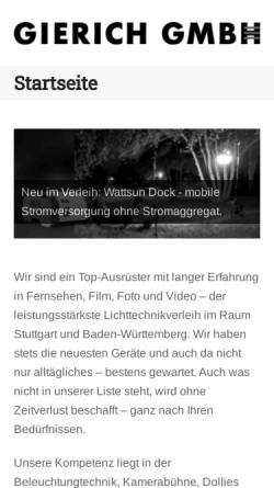 Vorschau der mobilen Webseite www.gierich.de, Gierich - Film Licht Technik GmbH