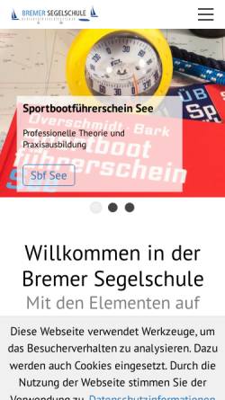 Vorschau der mobilen Webseite www.bremer-segelschule.de, Bremer Segelschule