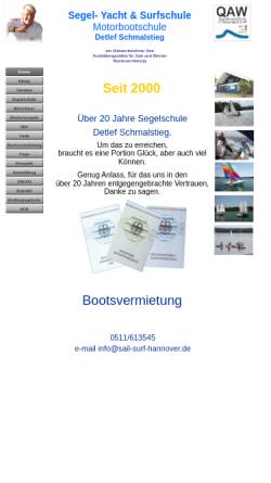 Vorschau der mobilen Webseite www.sail-surf-hannover.de, Segel- Yacht & Surfschule Altwarmbüchener See