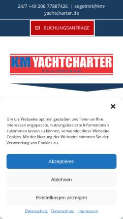 Vorschau der mobilen Webseite km-yachtcharter.de, Yachtcharter und Ausbildung