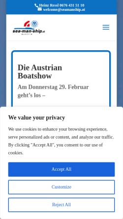 Vorschau der mobilen Webseite www.sea-man-ship.at, Sea - Man - Ship Skippertraining