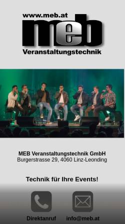 Vorschau der mobilen Webseite www.meb.at, MEB Veranstaltungstechnik - Martin Lang