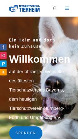 Vorschau der mobilen Webseite tierheim-nuernberg.de, Tierheim Nürnberg/Fürth und Umgebung e.V.