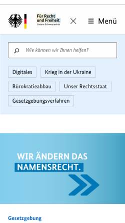Vorschau der mobilen Webseite www.bmj.bund.de, Bundesministerium der Justiz (BMJ)