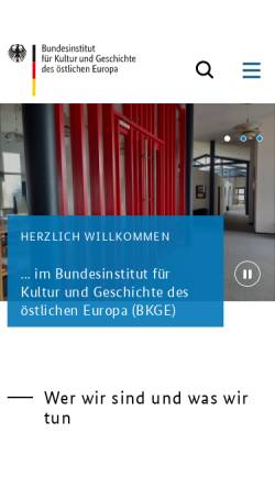 Vorschau der mobilen Webseite www.bkge.de, Bundesinstitut für Kultur und Geschichte der Deutschen im östlichen Europa (BKGE)