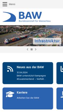 Vorschau der mobilen Webseite www.baw.de, Bundesanstalt für Wasserbau (BAW)