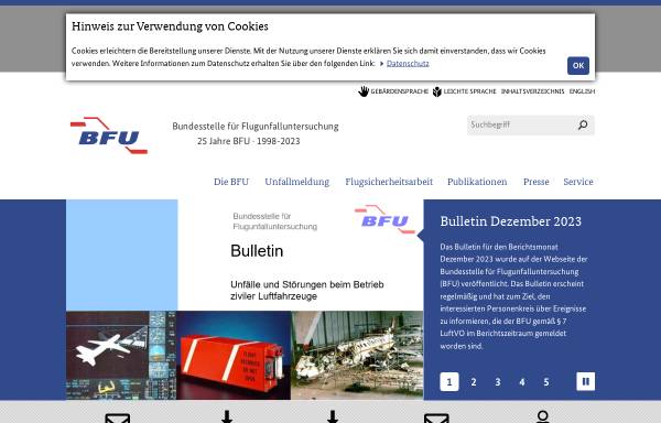 Vorschau von www.bfu-web.de, Bundesstelle für Flugunfalluntersuchung (BFU)