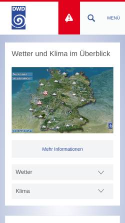 Vorschau der mobilen Webseite www.dwd.de, Deutscher Wetterdienst (DWD)