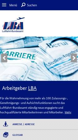 Vorschau der mobilen Webseite www.lba.de, Luftfahrt-Bundesamt (LBA)