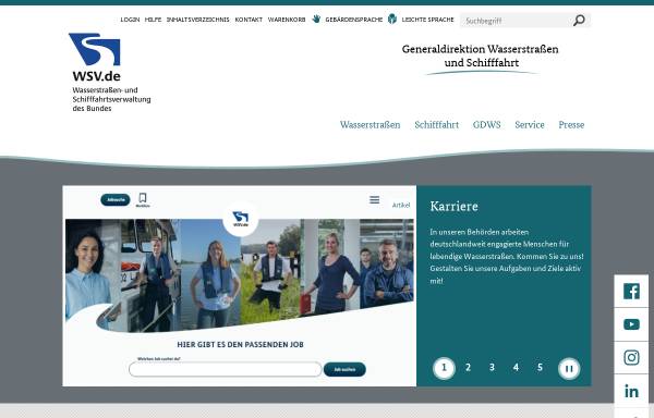 Vorschau von www.wsv.de, Wasser- und Schifffahrtsverwaltung des Bundes (WSV)