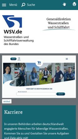 Vorschau der mobilen Webseite www.wsv.de, Wasser- und Schifffahrtsverwaltung des Bundes (WSV)