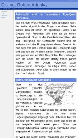 Vorschau der mobilen Webseite www.adunka.de, RuneQuest-Seite von Robert Adunka