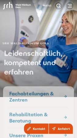 Vorschau der mobilen Webseite www.waldklinikumgera.de, Wald-Klinikum Gera