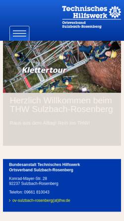 Vorschau der mobilen Webseite www.thw-rettungshunde.de, Technisches Hilfswerk - Ortsverband Sulzbach-Rosenberg