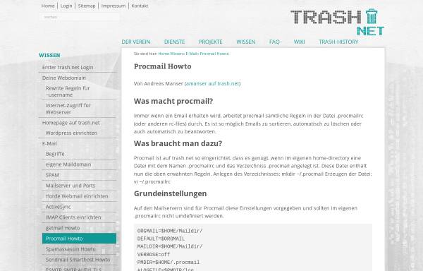 Vorschau von www.trash.net, Procmail-FAQ