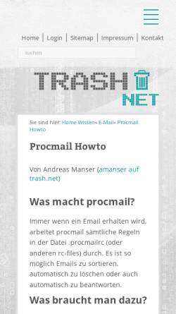 Vorschau der mobilen Webseite www.trash.net, Procmail-FAQ