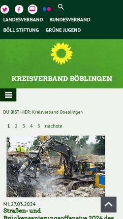 Vorschau der mobilen Webseite www.gruene-boeblingen.de, Bündnis 90/Die Grünen Böblingen