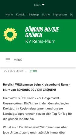 Vorschau der mobilen Webseite www.gruene-rems-murr.de, Bündnis 90/Die Grünen Kreisverband Rems-Murr