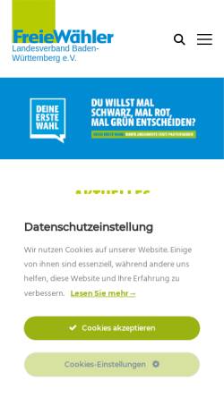 Vorschau der mobilen Webseite landesverband.freiewaehler.de, Freie Wähler Baden-Württemberg