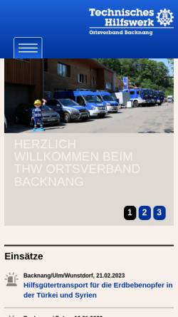 Vorschau der mobilen Webseite www.thw-backnang.de, Technisches Hilfswerk - Ortsverband