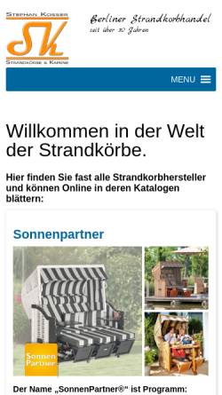 Vorschau der mobilen Webseite www.strandkorb-berlin.de, Strandgut - Inh. Stephan Kosser