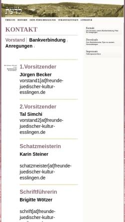 Vorschau der mobilen Webseite www.freunde-juedischer-kultur-esslingen.de, Freunde Jüdischer Kultur Esslingen e.V.