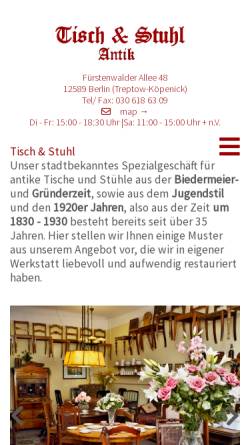 Vorschau der mobilen Webseite www.tischundstuhlantik.de, Tisch & Stuhl - H.Klöttschen