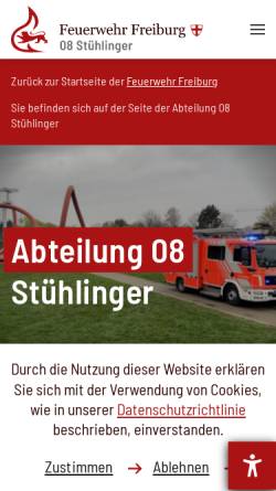 Vorschau der mobilen Webseite www.abteilung8.de, Freiwillige Feuerwehr Freiburg-Stühlinger