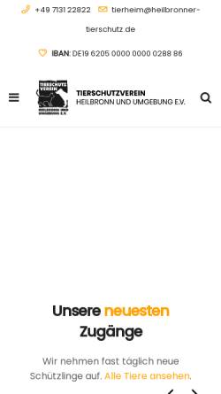 Vorschau der mobilen Webseite www.heilbronner-tierschutz.de, Tierschutzverein Heilbronn und Umgebung e.V.