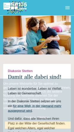Vorschau der mobilen Webseite www.diakonie-stetten.de, Diakonie Stetten