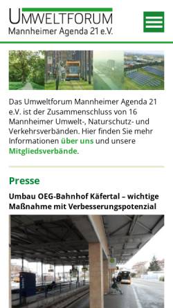 Vorschau der mobilen Webseite www.umweltforum-mannheim.de, Umweltforum Mannheimer Agenda 21