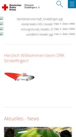 Vorschau der mobilen Webseite www.drk-sindelfingen.de, Deutsches Rotes Kreuz Ortsverein Sindelfingen