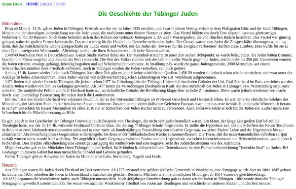 Vorschau von www.segne-israel.de, Die Geschichte der Tübinger Juden