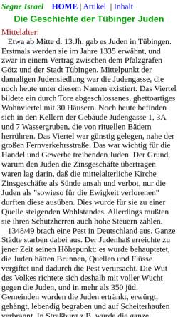Vorschau der mobilen Webseite www.segne-israel.de, Die Geschichte der Tübinger Juden