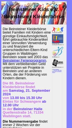 Vorschau der mobilen Webseite beinsteinerkleiderboerse.de, Beinsteiner Kids e.V.