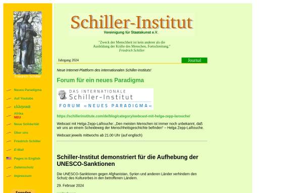 Vorschau von www.schiller-institut.de, Schiller-Institut, Vereinigung für Staatskunst e.V.