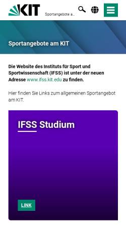 Vorschau der mobilen Webseite www.sport.kit.edu, Uni Karlsruhe