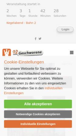 Vorschau der mobilen Webseite www.12geschworene.de, Die 12 Geschworenen - Die Kegel-Homepage