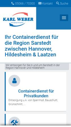 Vorschau der mobilen Webseite www.karl-weber-sarstedt.de, Containerdienst Zundel GmbH KARL WEBER
