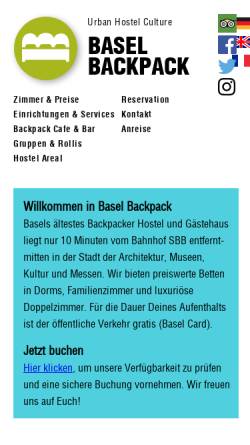 Vorschau der mobilen Webseite www.baselbackpack.ch, Herberge Basel Back Pack, Basel
