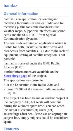 Vorschau der mobilen Webseite hamfax.sourceforge.net, HamFax