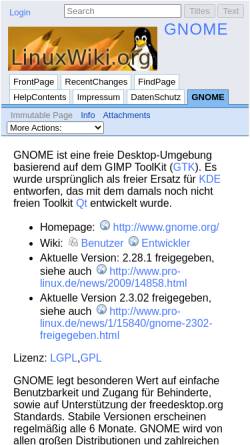 Vorschau der mobilen Webseite linuxwiki.de, LinuxWiki.de - Gnome