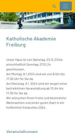 Vorschau der mobilen Webseite akademie.erzbistum-freiburg.de, Katholische Akademie Freiburg