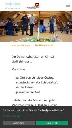 Vorschau der mobilen Webseite www.lumenchristi.de, Katholisches Evangelisationszentrum Maihingen