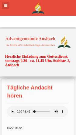 Vorschau der mobilen Webseite www.adventisten-ansbach.de, Adventgemeinde Ansbach